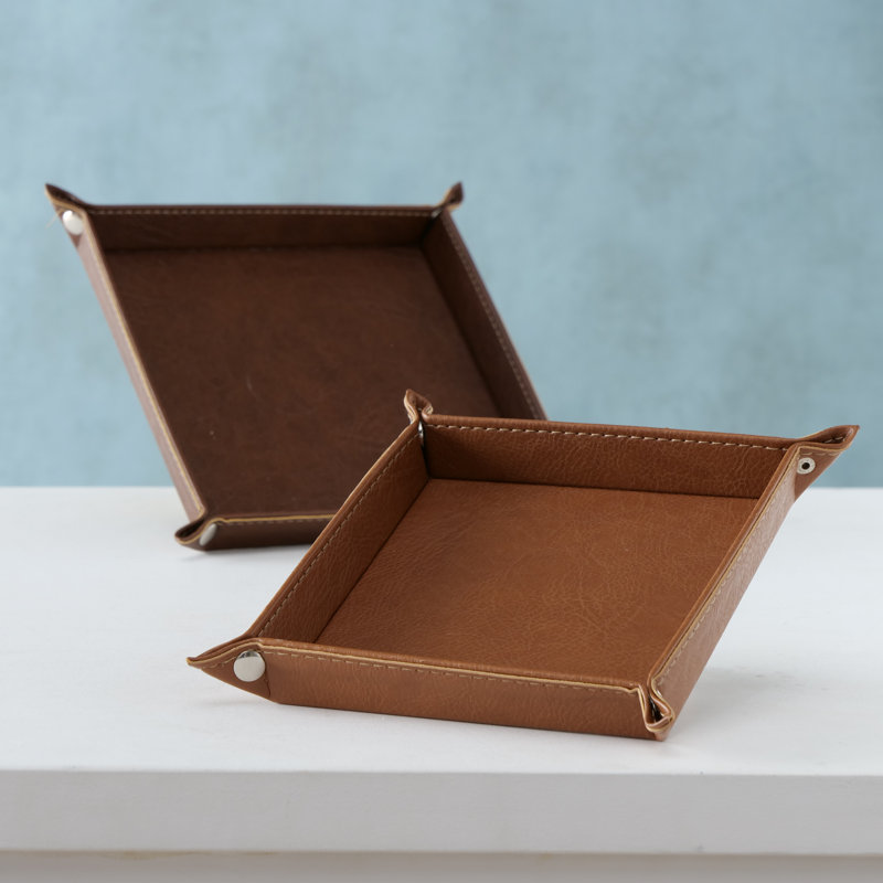Union Rustic Melinda Leather/Faux Leather Tray Set of 2 Wayfair